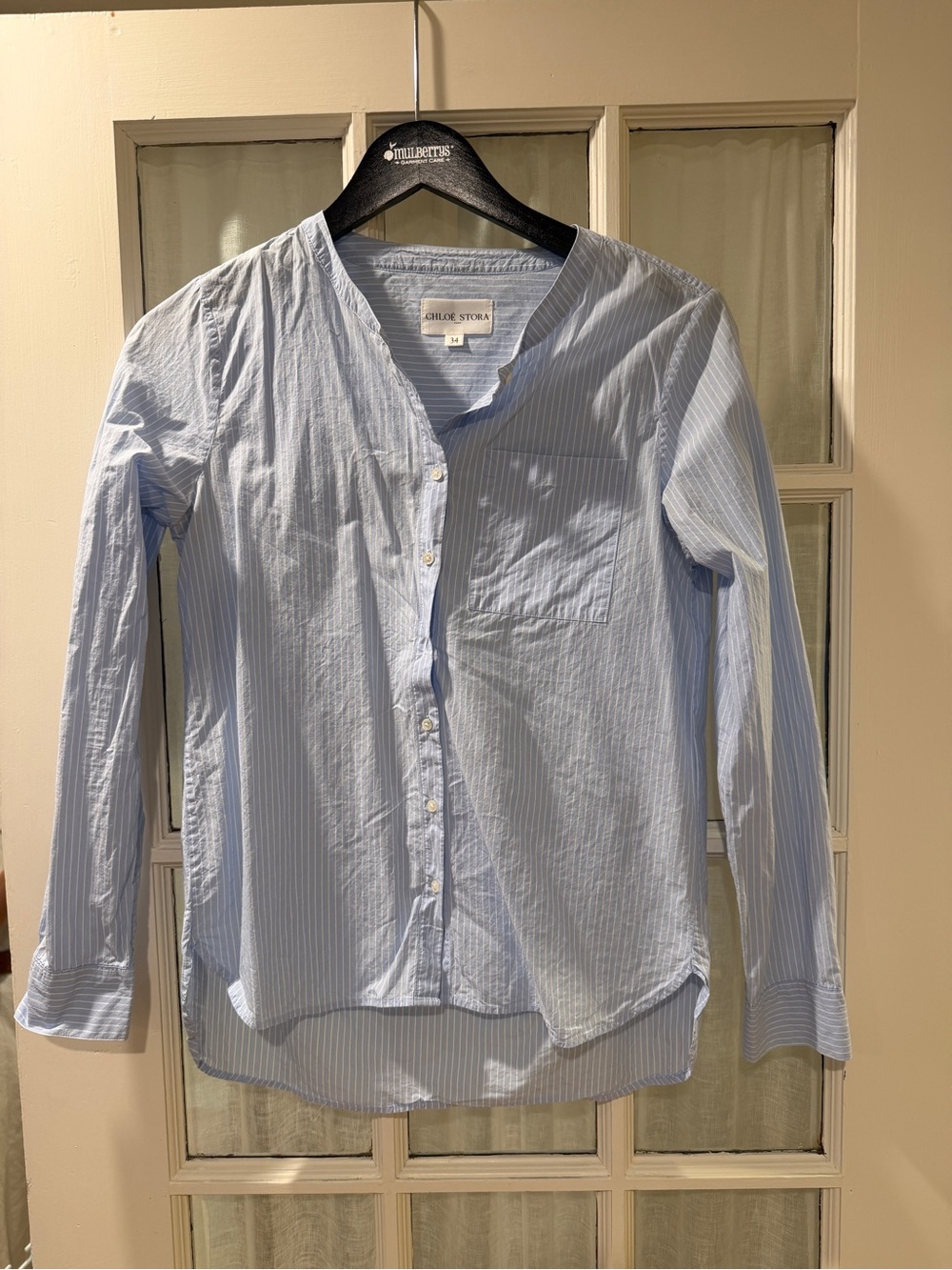 Women's Light Blue Striped Button-Front Blouse